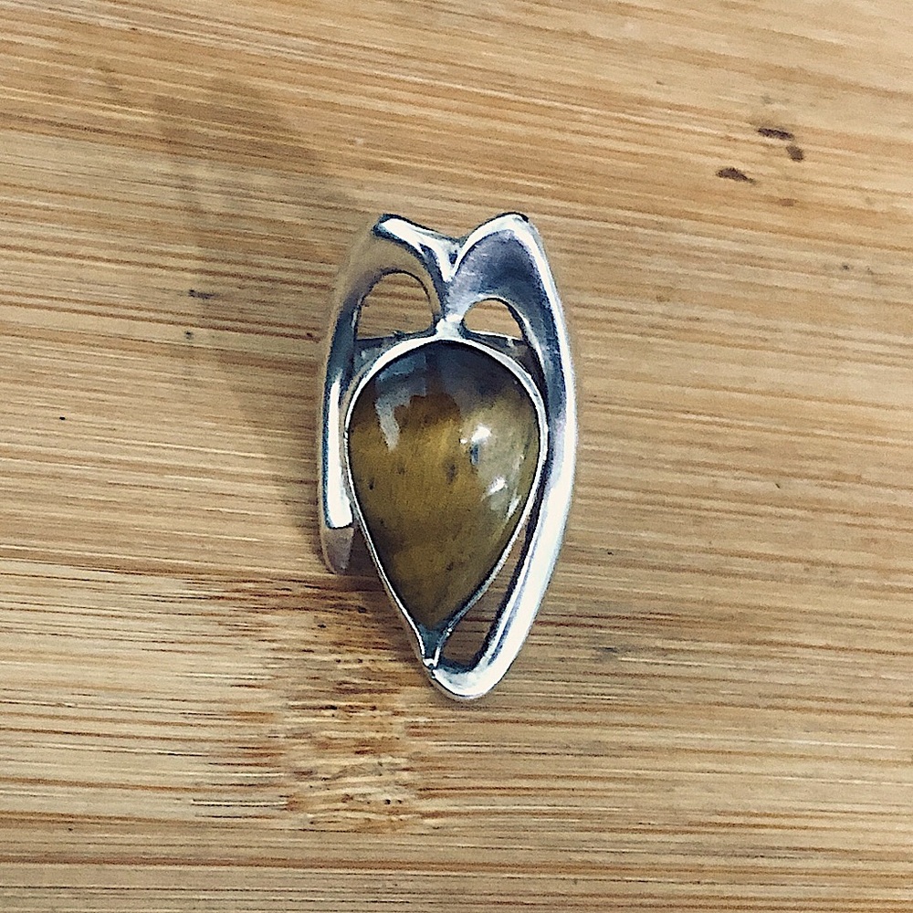 $69  Vintage Estate Ring Tiger Eye & Sterling Size 7 & 1/4 - 7 & 1/2 925 MEXICO - Picture 3 of 10